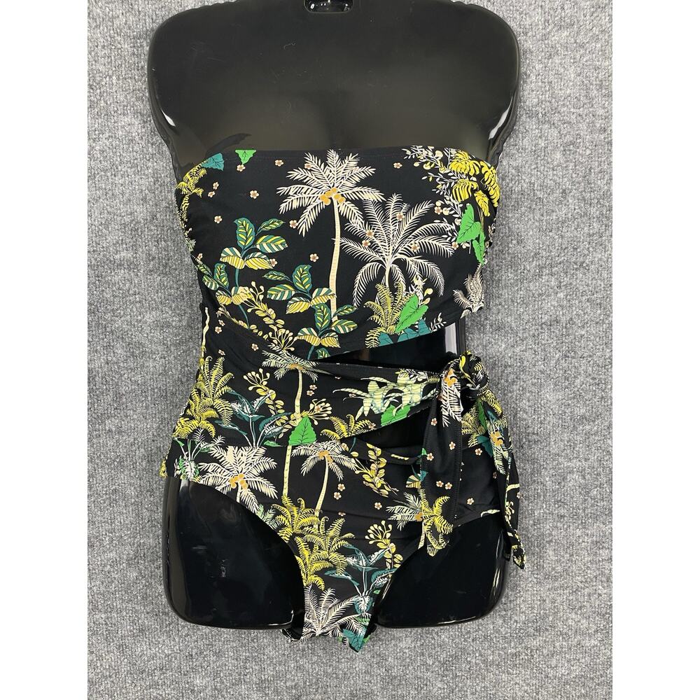 Soma One-Piece Swimsuit Tropical Size 10 Tie Waist Strapless Green Yellow